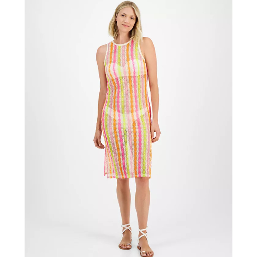 Miken Multicolor Stripe Midi Dress - Pink, Yellow, Green